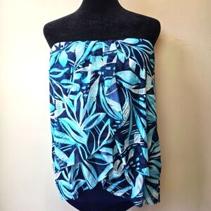 Lands' End Women's Mesh Bandeau High Leg Fauxkini One Piece Swimsuit 12